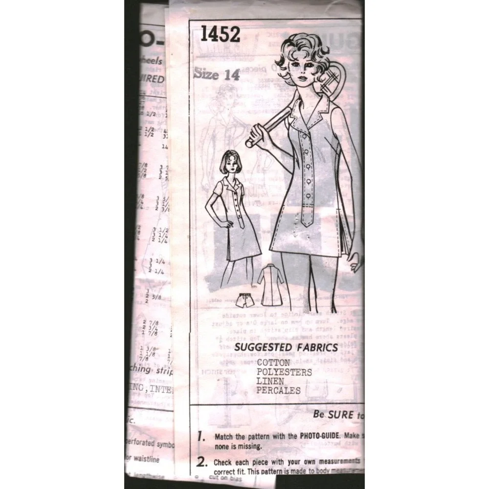 Vintage 1960s Sewing Pattern 1452 Mod Shift Dress Tunic and Shorts Size 14